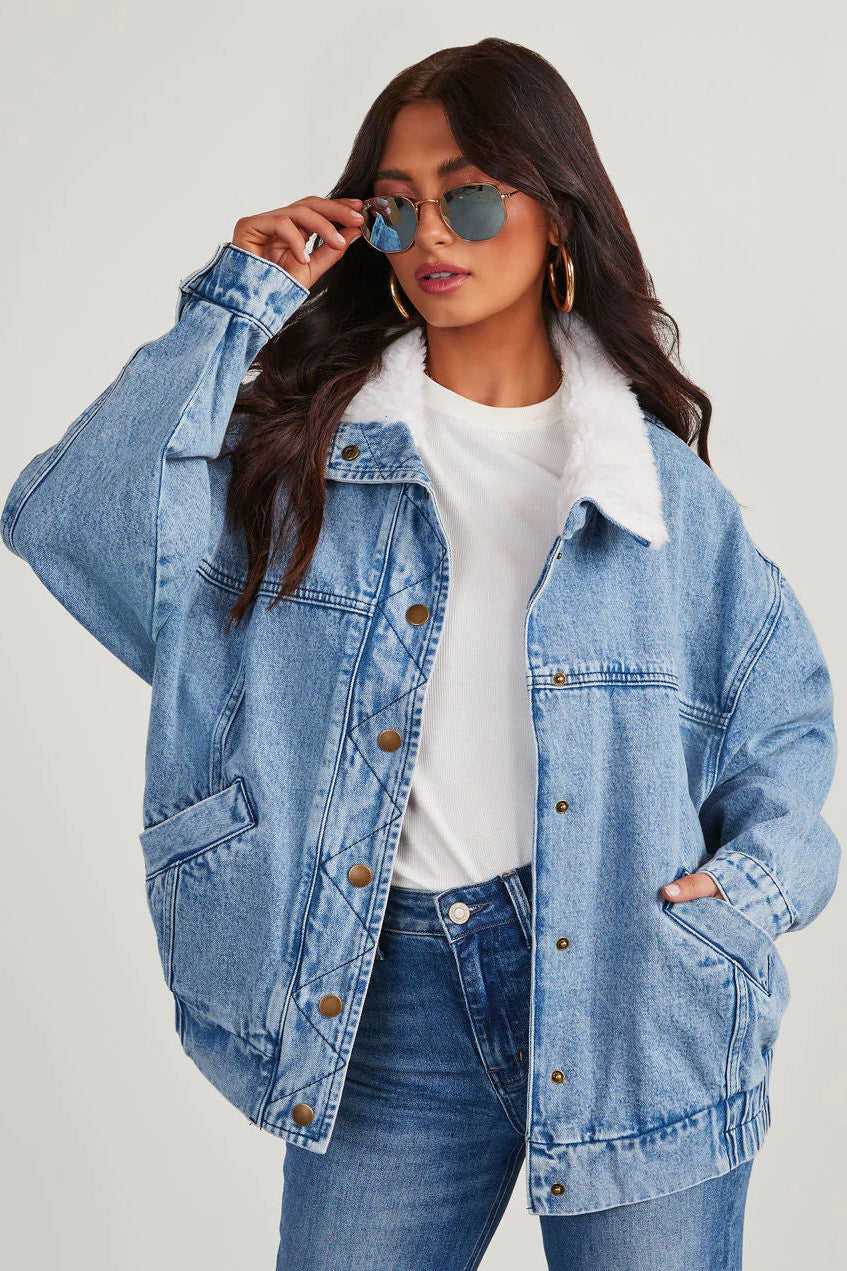 Denim Jacket | Oversized Fleece Collar Coat 